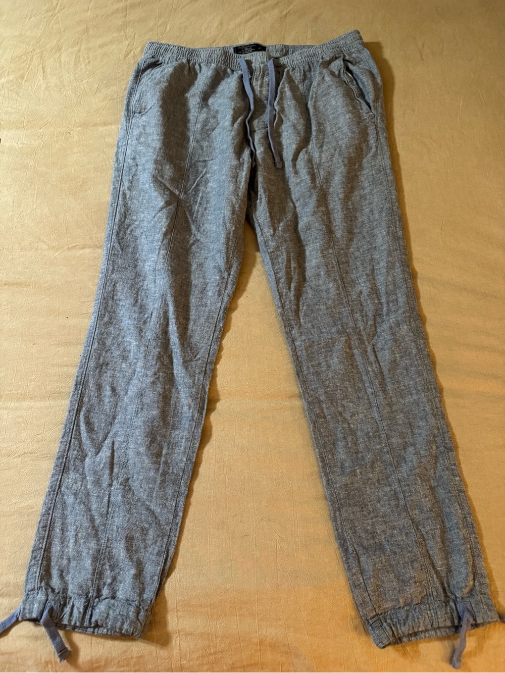 Abercrombie Blue Linen Jogger Pants Drawstring Elastic Waist Size L
